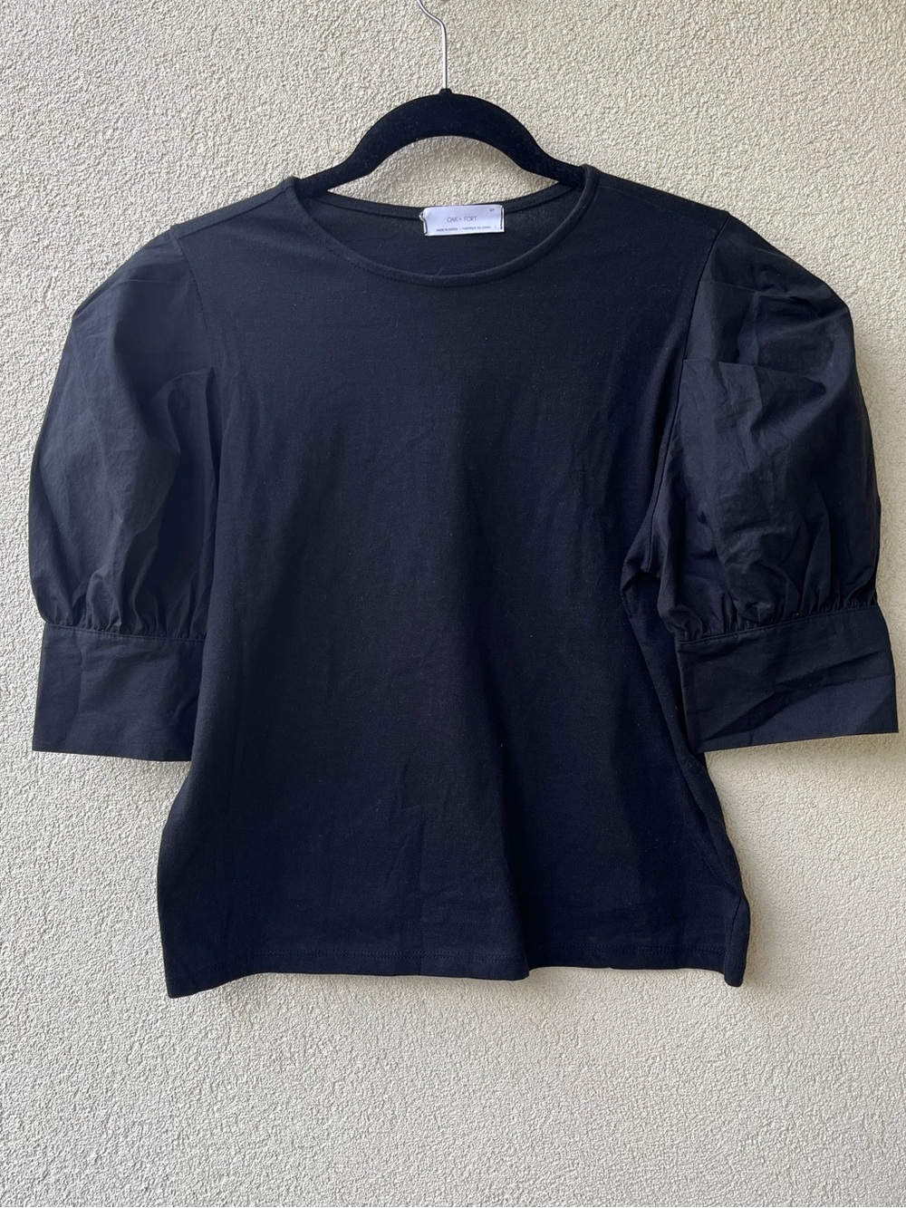 Oak + Fort Mixed Materials Puff Sleeve T-Shirt